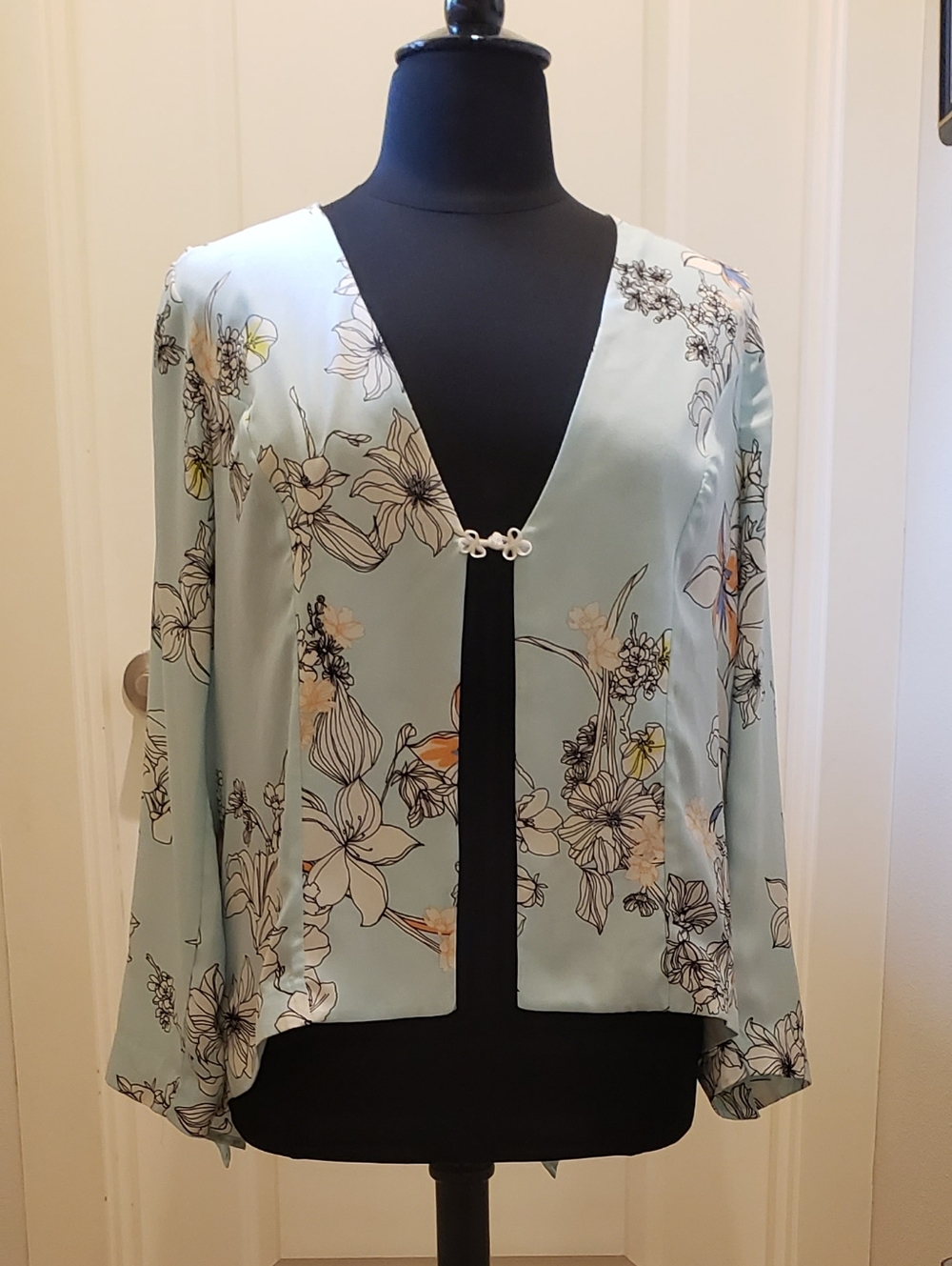 GNW Light Blue Floral Open Kimono Cardigan